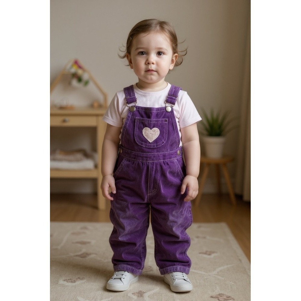 Popsicle Vintage Girls Overalls 2T Purple Heart Patch Wide Leg corduroy 1980's